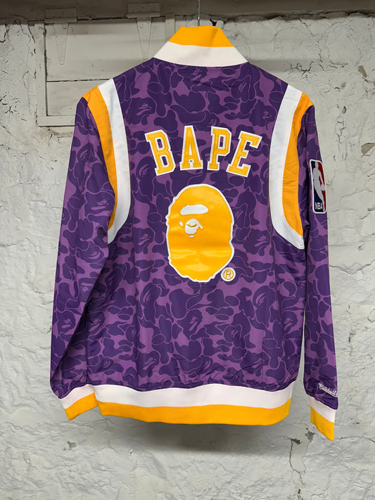 Bape Lakers Mitchell Ness Warm Up Jacket Sz S DS