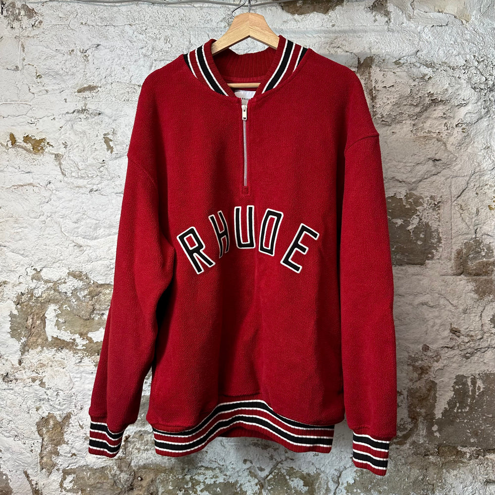 Rhude Spellout Red Quarter Zip Fleece Sz XL DS