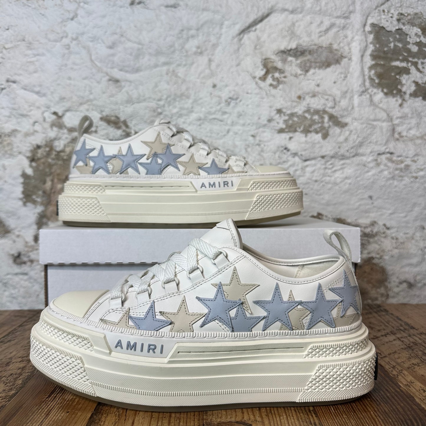 Amiri Beige Blue Star Cream White Sneaker Sz 8 (41)