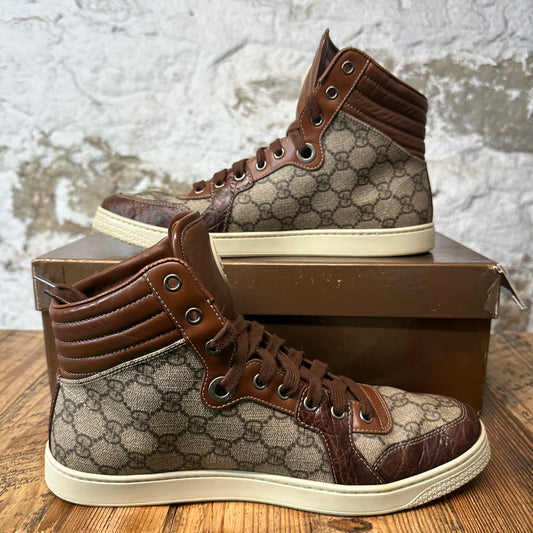 Gucci High GG Monogram Brown Beige Sneaker Sz 8