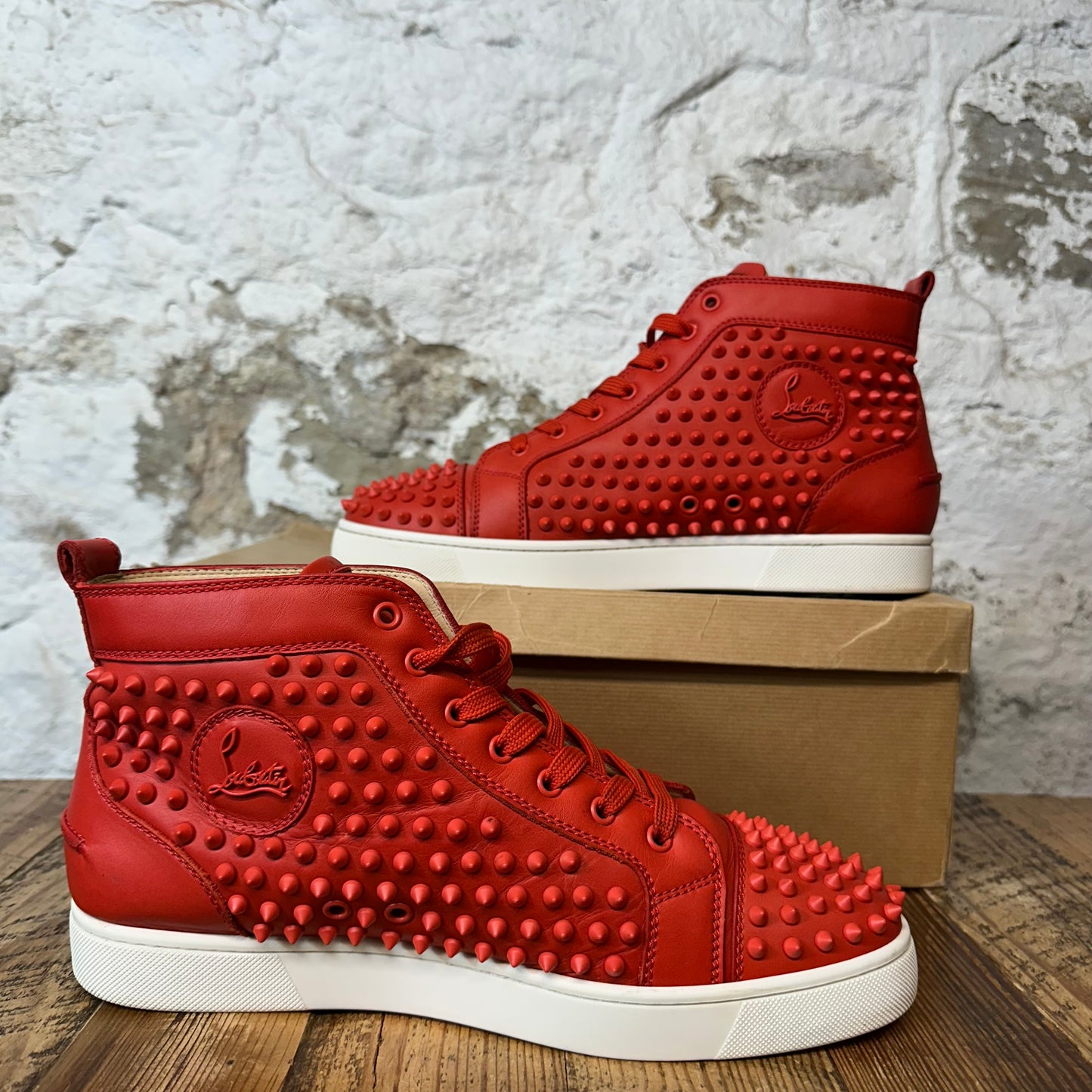 Christian Louboutin High Red Leather Spike Sneaker Sz 11 (44)