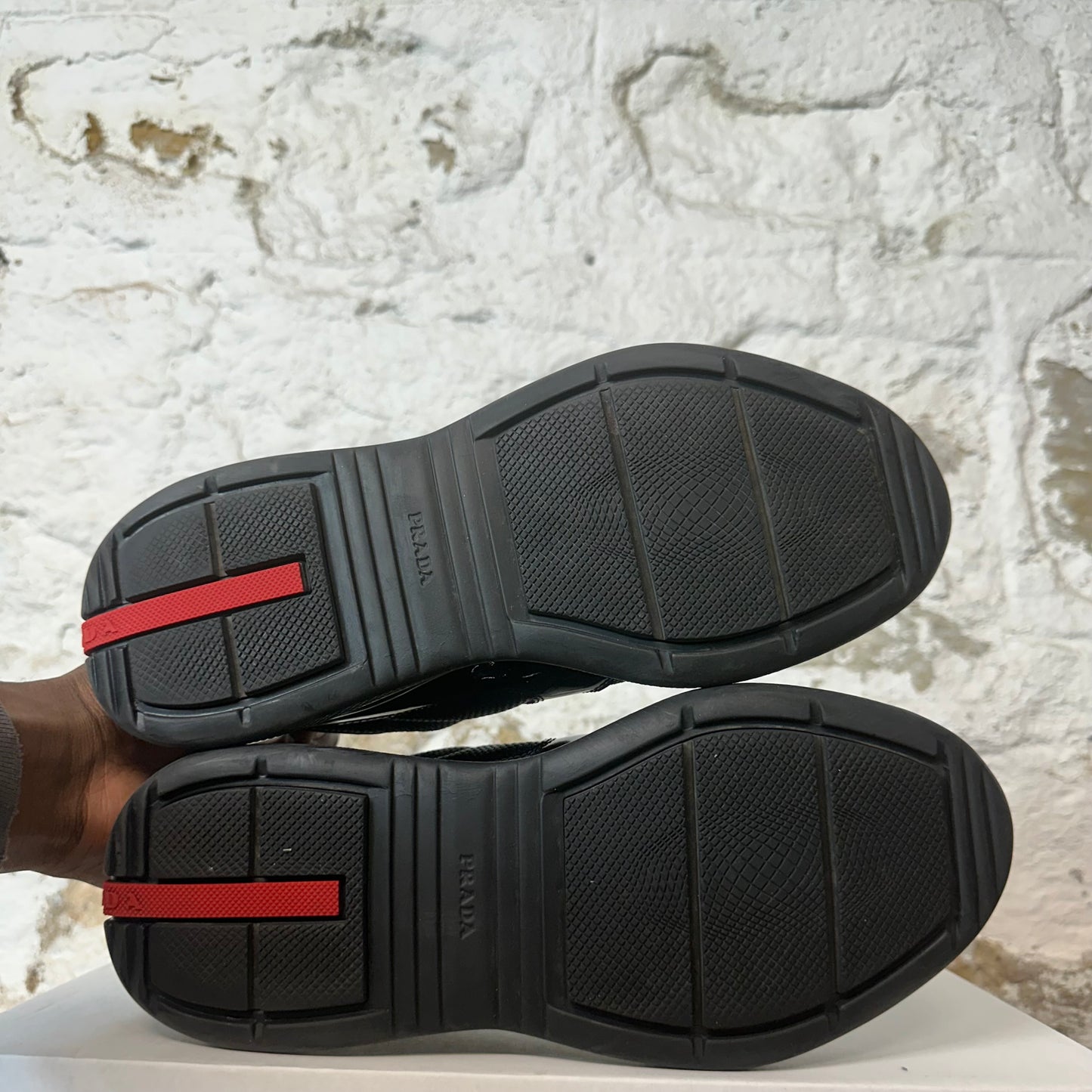 Prada Americas Cup Triple Black Patent Sneaker Sz 5