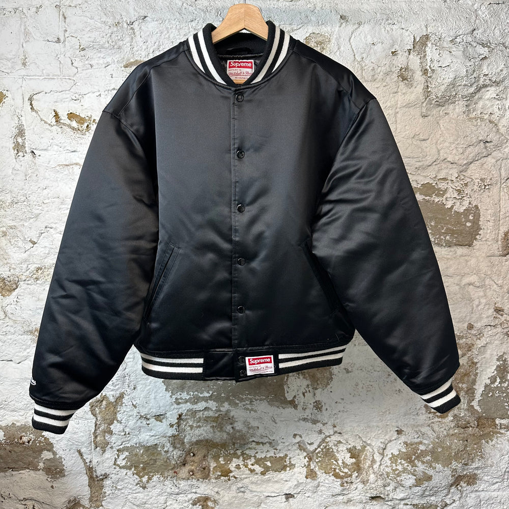 Supreme M&N Satin Varsity Jacket Black Sz M