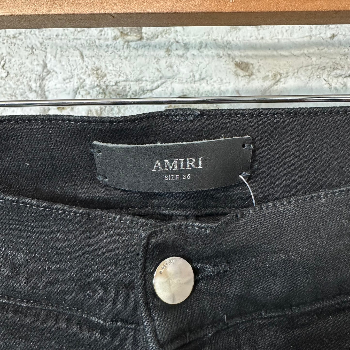 Amiri MX1 Black Leather Black Waxed Denim Jeans Sz 36