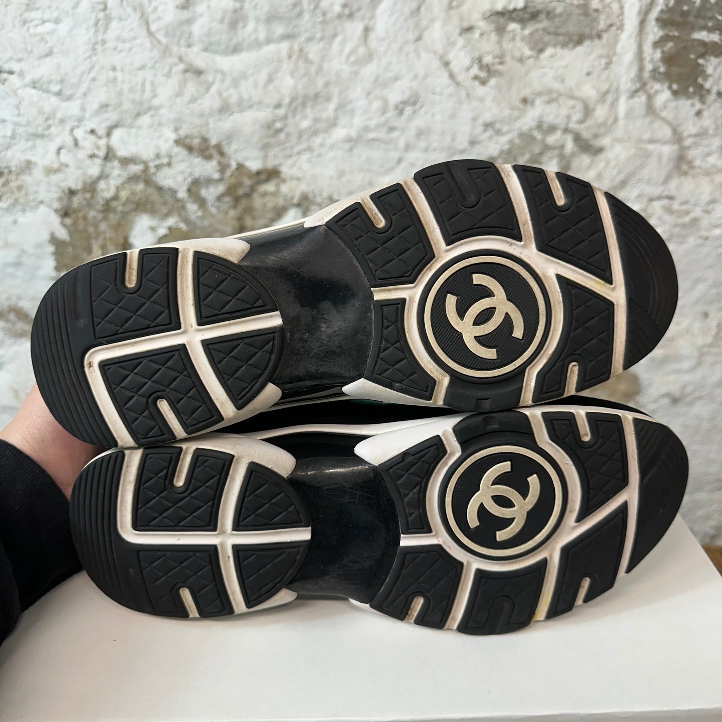 Chanel Black CC Green Black Trainer Sz 9 (42) No Box