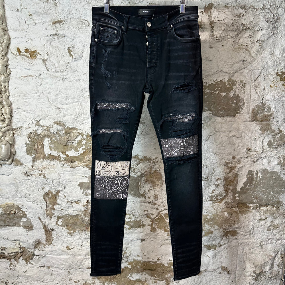 Amiri MX1 Grey Art Patch Black Denim Jeans Sz 32