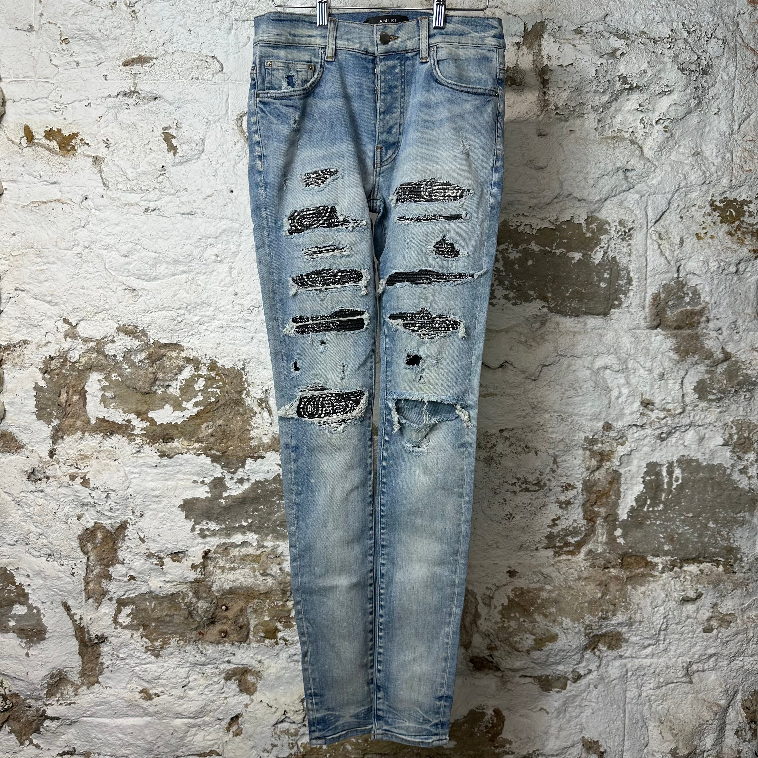 Amiri MX1 Black Paisley Thrasher Blue Denim Jeans Sz 29