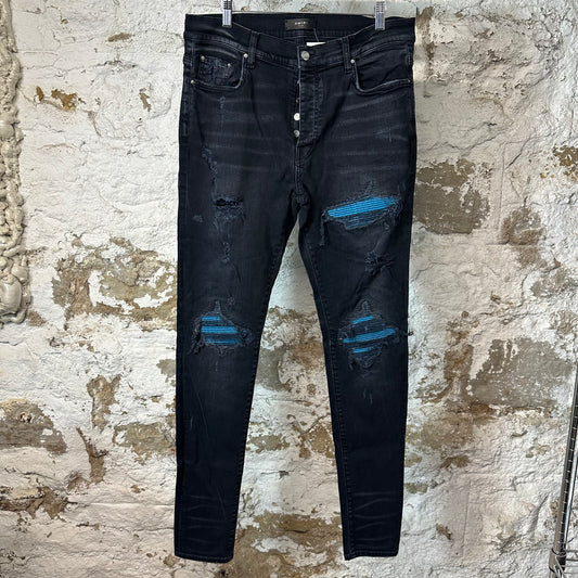 Amiri MX1 Cracked Blue Black Denim Jeans Sz 36