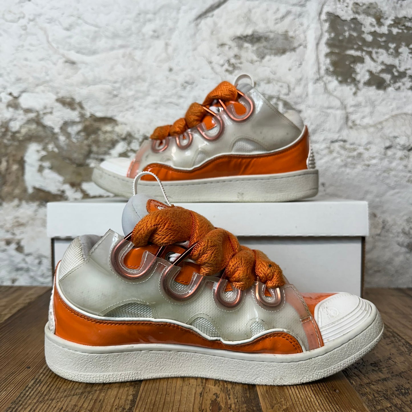 Lanvin Curb Orange Lace White Orange Sneaker Sz 6.5 (39) No Box