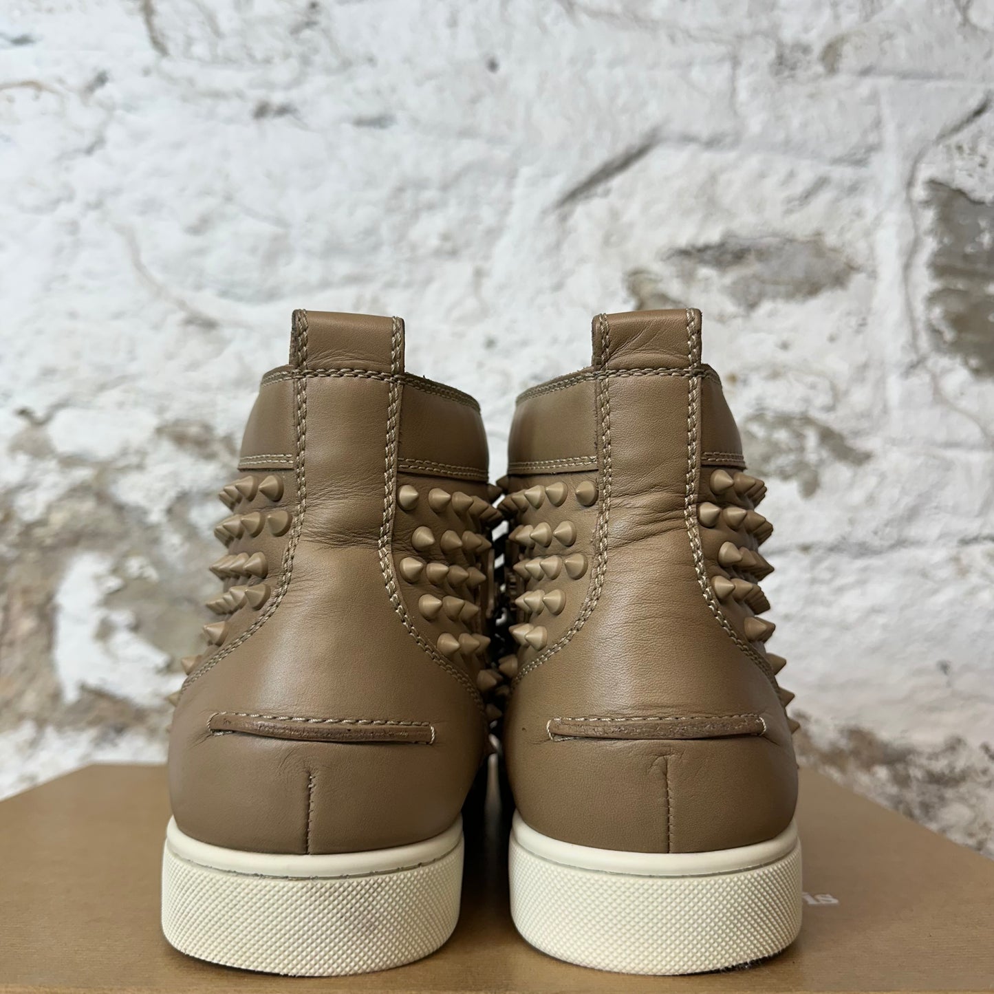 Christian Louboutin High Beige Leather Spike Sneaker Sz 11 (44)