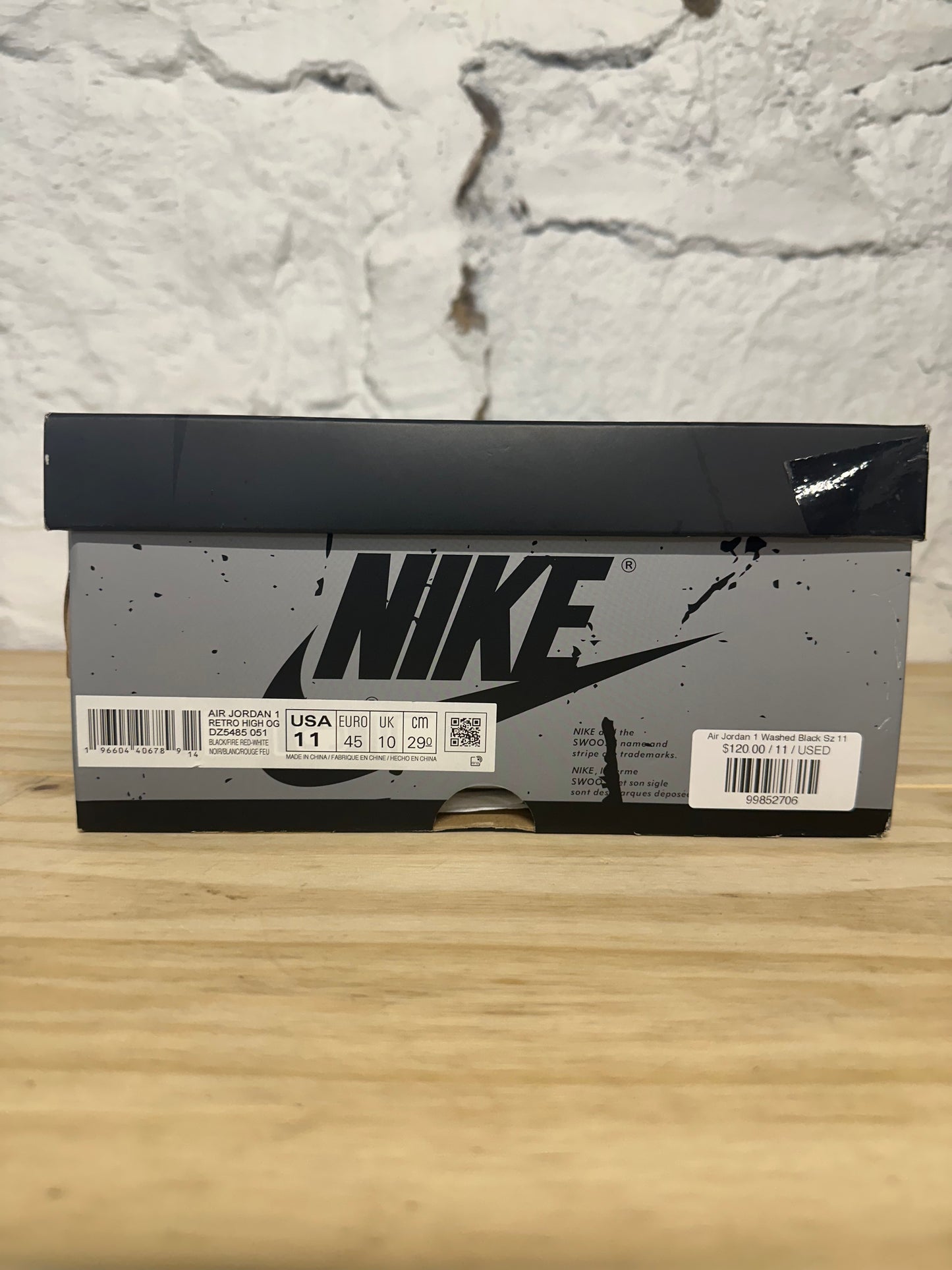 Air Jordan 1 High Washed Black Sz 11