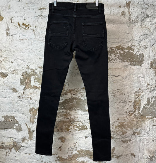 Amiri MX1 Black Leather Black Denim Jeans Sz 29