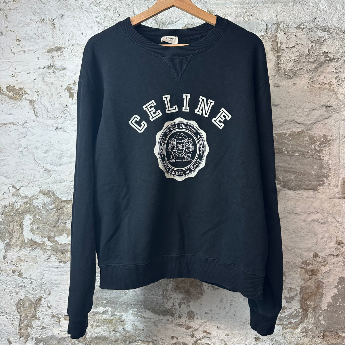Celine Crest Logo Black Crewneck Sz L