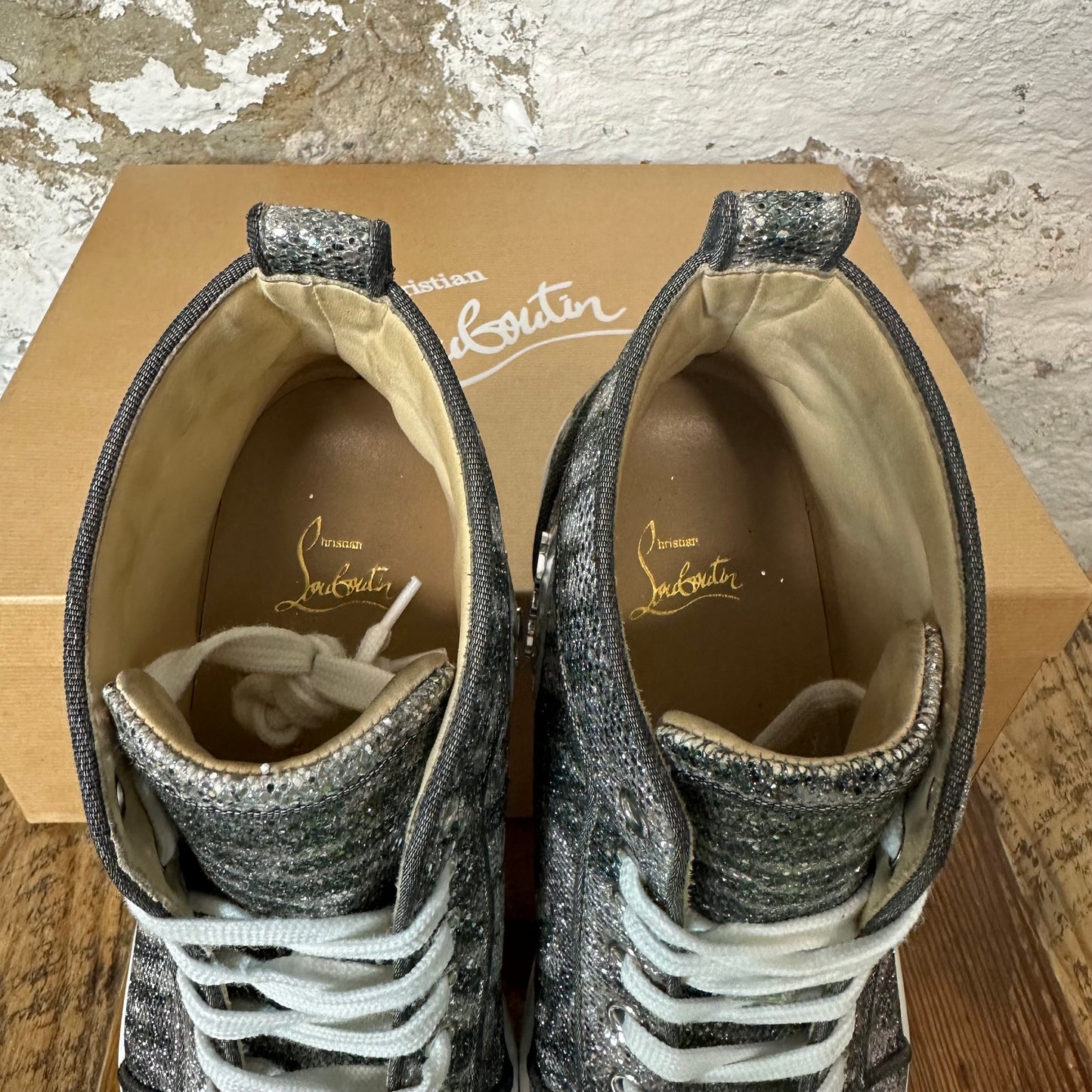 Christian Louboutin High Green Silver Sparkle Sneaker Sz 8.5 (41.5)