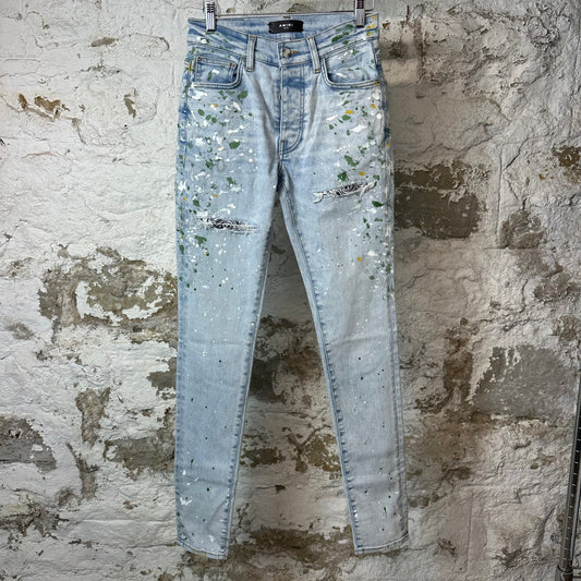 Amiri Paint Splatter Lightwash Blue Denim Jeans Sz 28