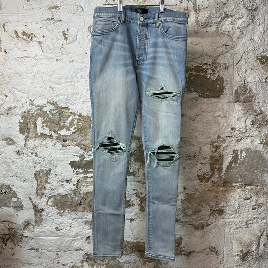 Amiri MX1 Green Suede Blue Denim Jeans Sz 32