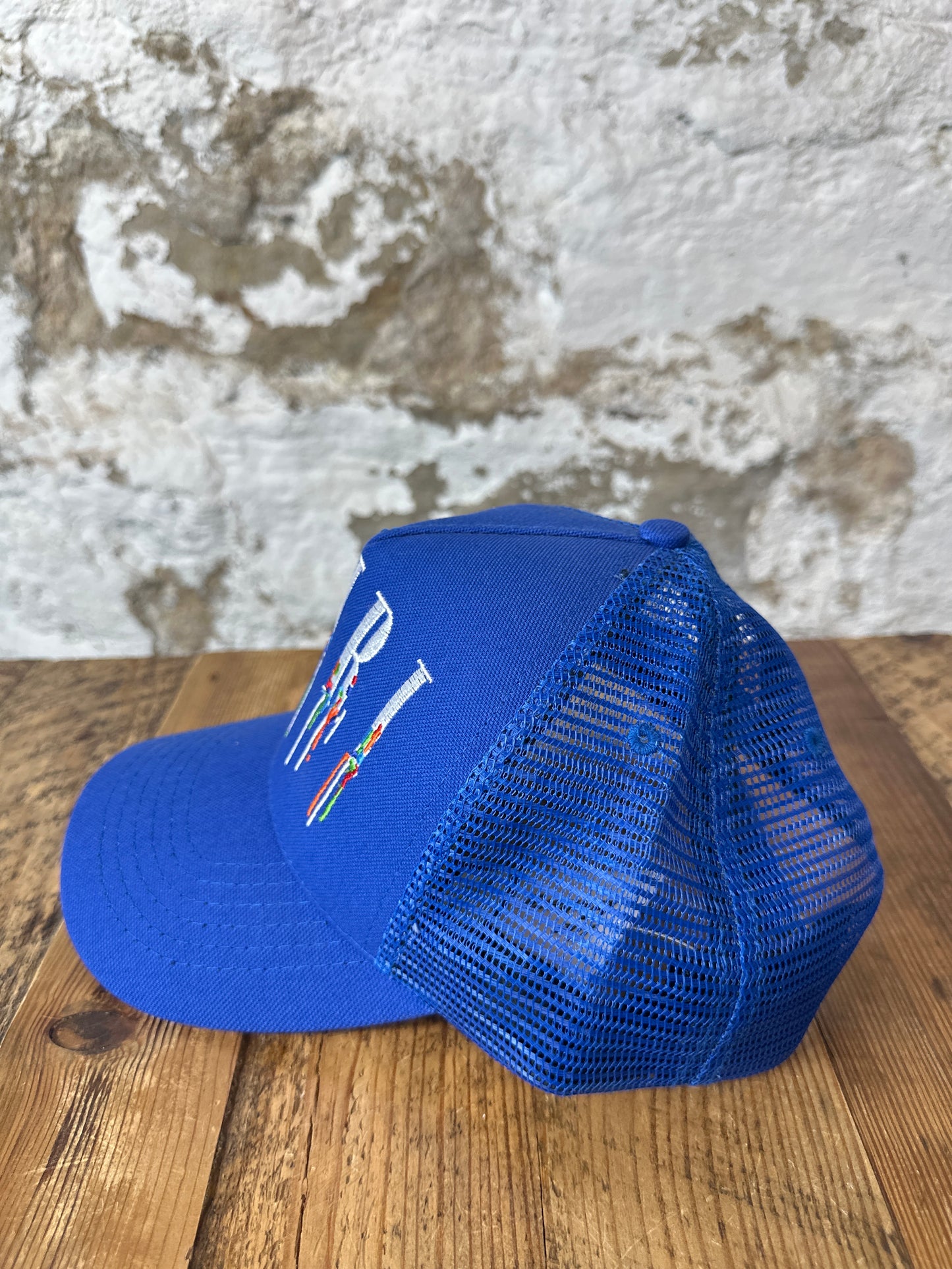 Amiri Drip Spell Blue Trucker Hat