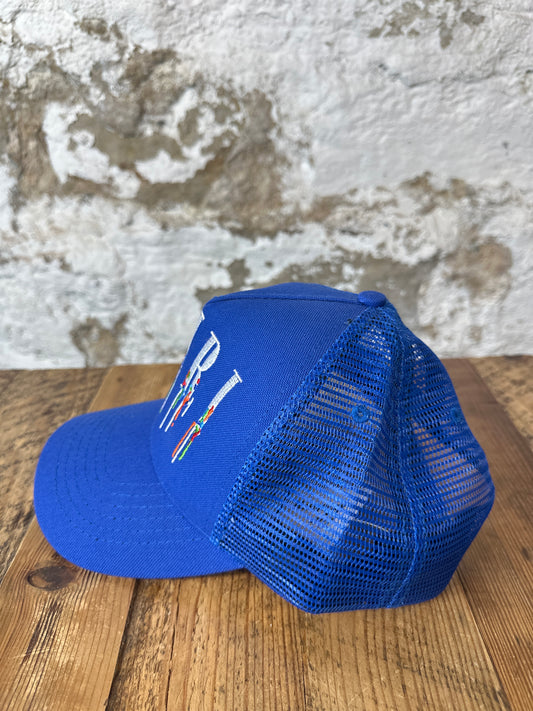 Amiri Drip Spell Blue Trucker Hat