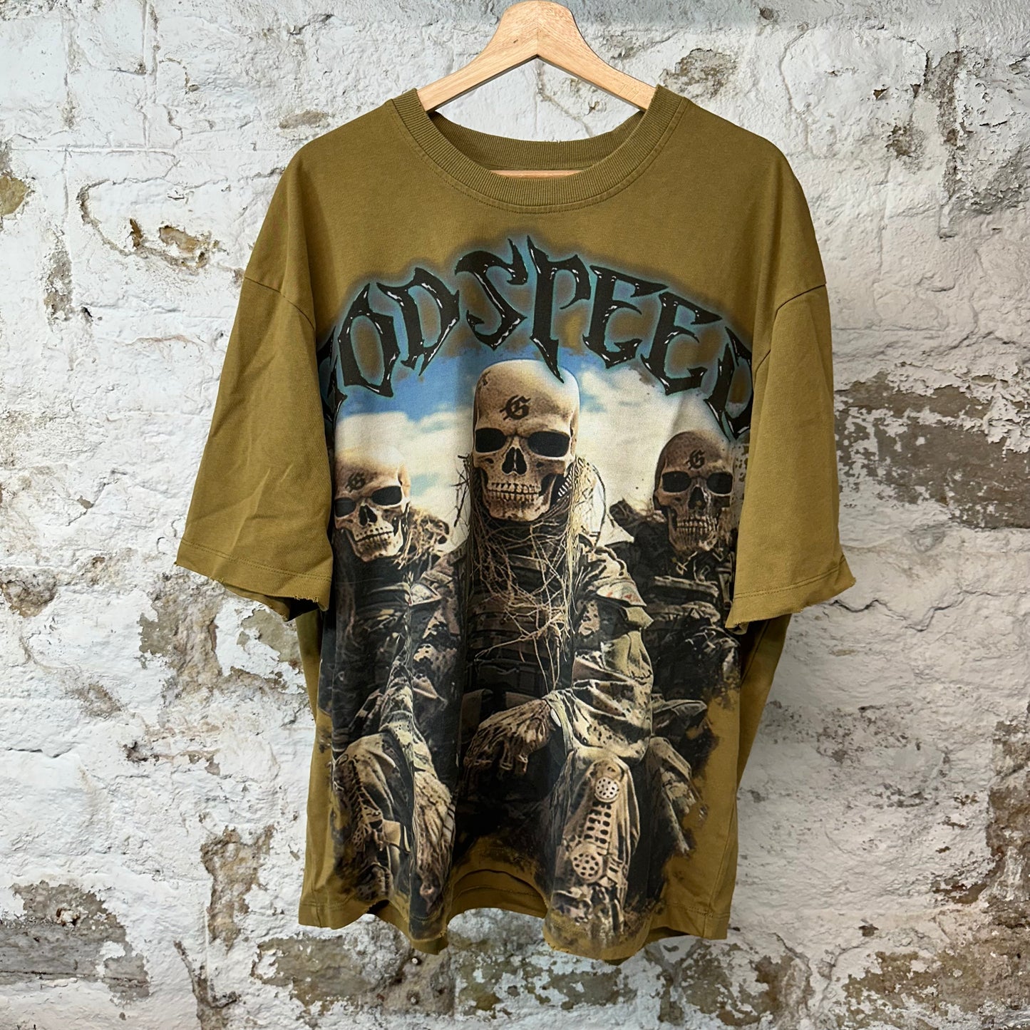 Godspeed Skull T-shirt Acid Green Sz XL DS