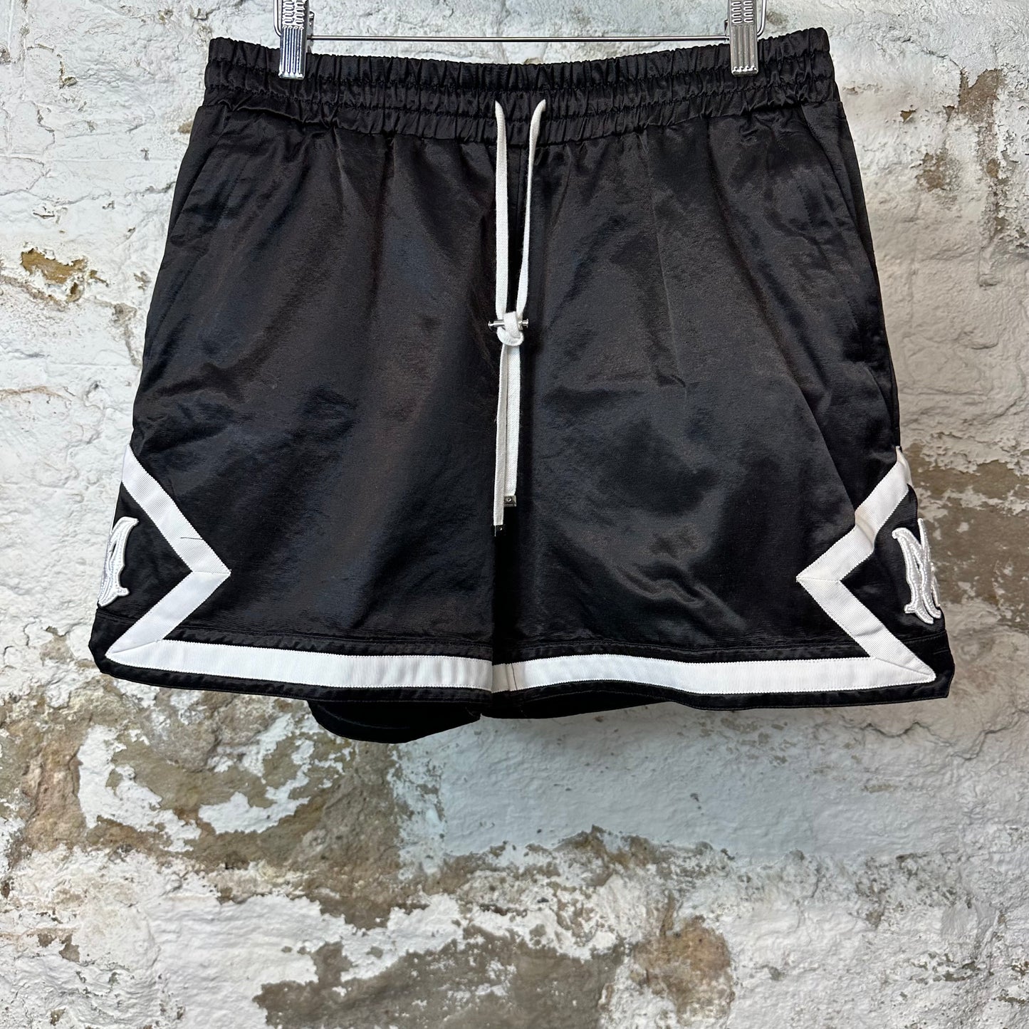 Amiri White AM Black White Satin Shorts Sz L by