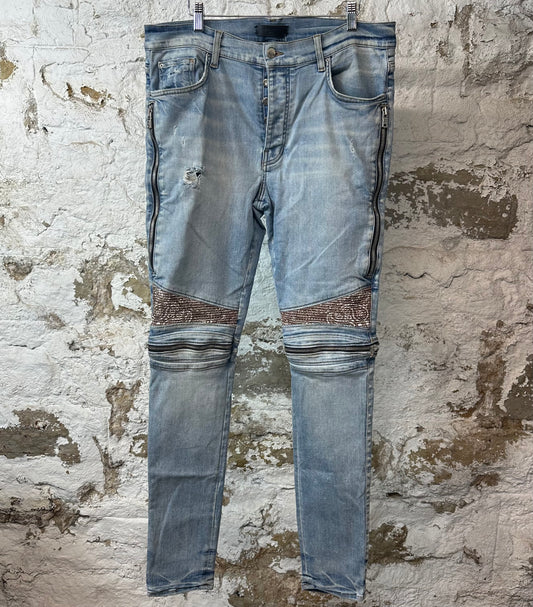 Amiri MX2 Brown Paisley Blue Denim Jeans Sz 36
