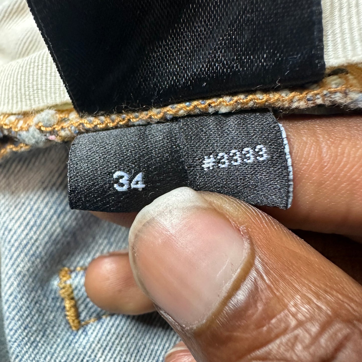 Amiri MX1 Camo Spell Blue Denim Jeans Sz 34