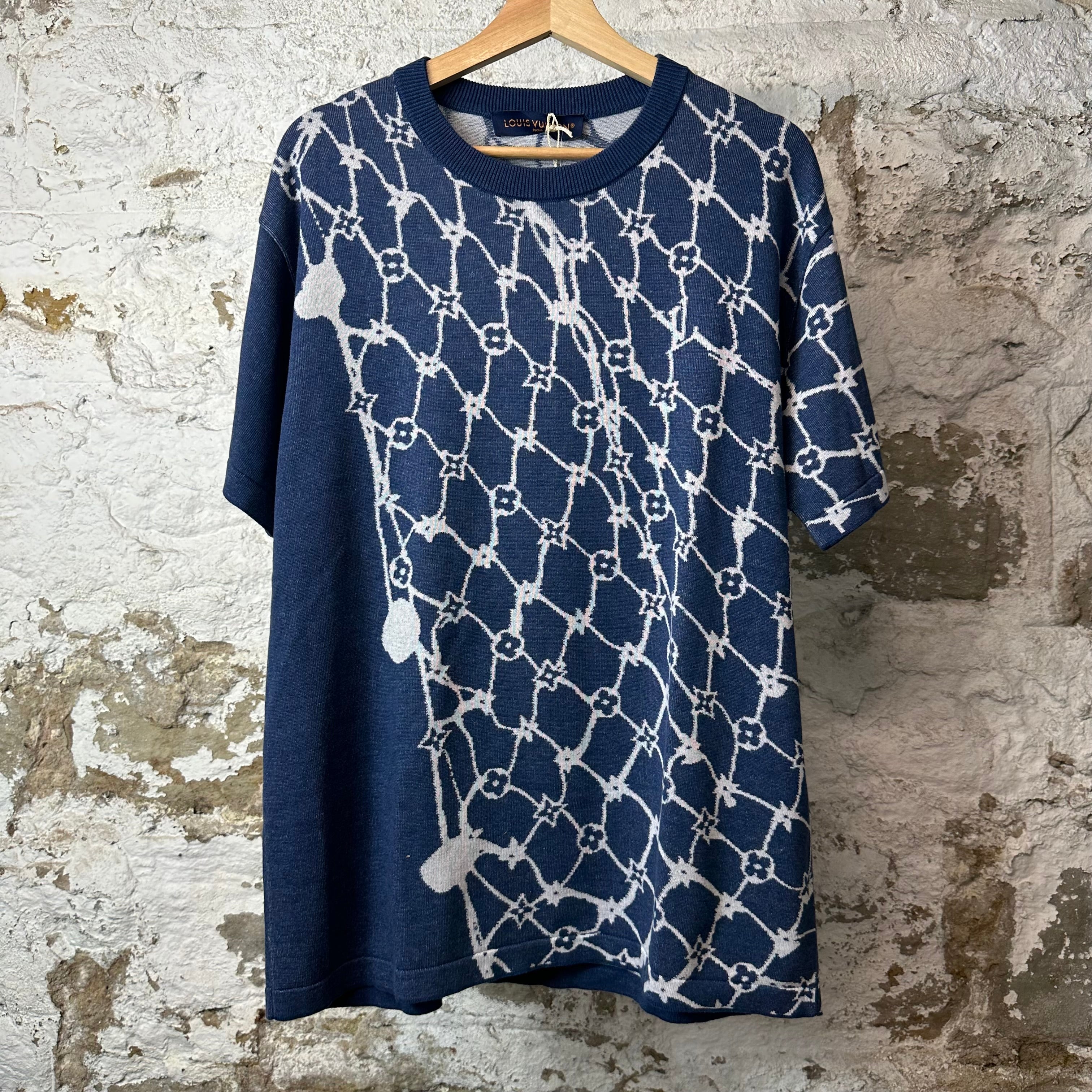 Louis Vuitton Net Monogram Knit T-shirt Blue Sz M