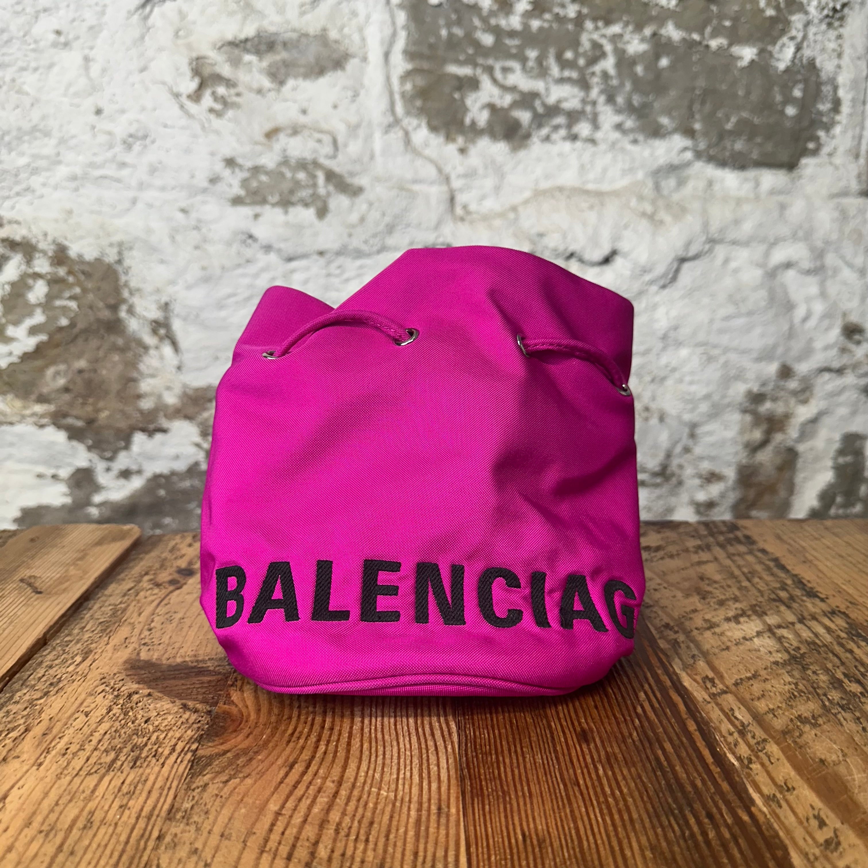 Balenciaga Wheel Drawstring Pink Nylon Bucket Bag