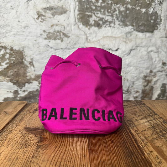 Balenciaga Wheel Drawstring Pink Nylon Bucket Bag