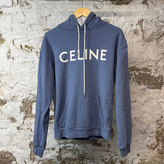 Celine White Spellout Hoodie Heather Blue Sz XS