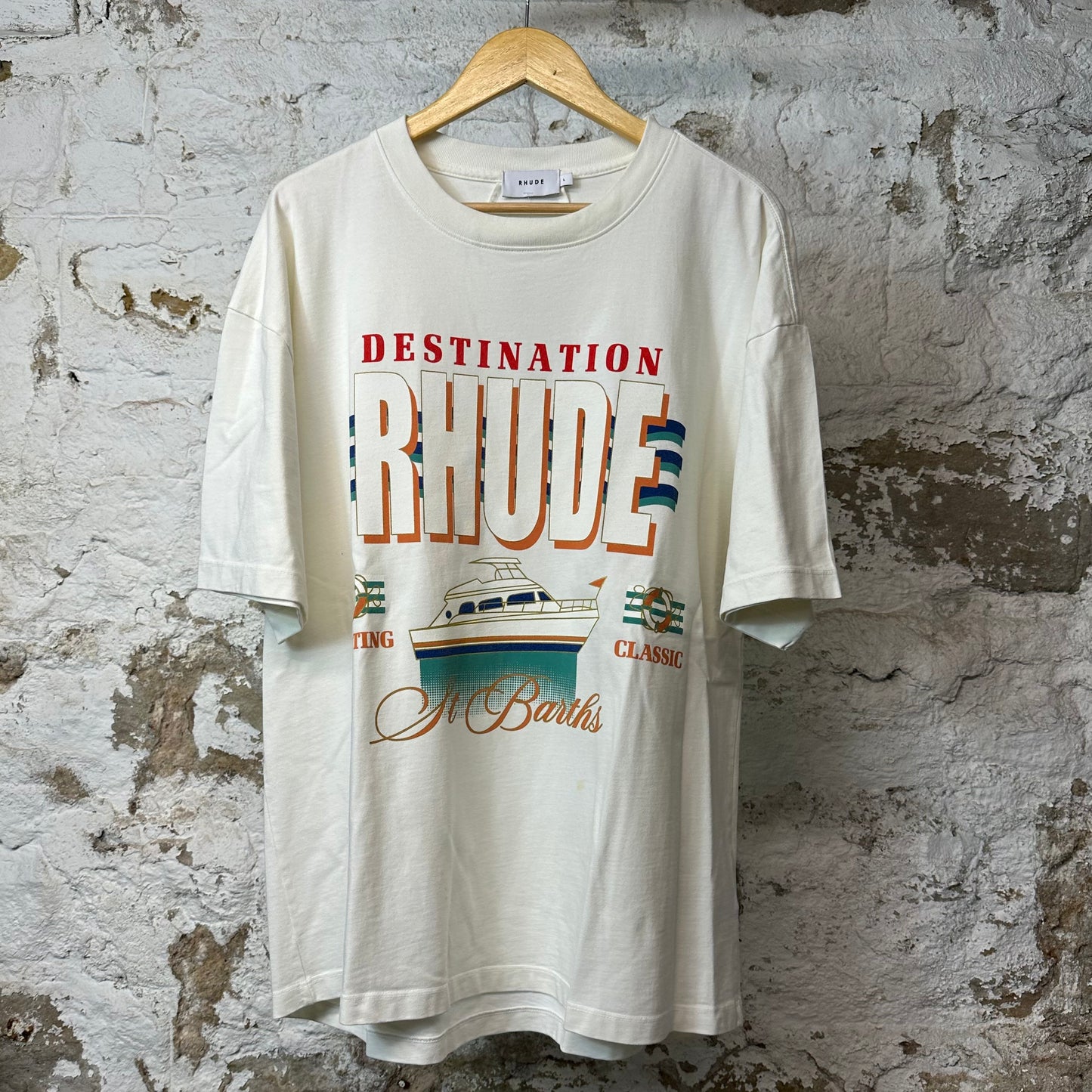 Rhude Destination T-shirt Cream Sz L (Stained)