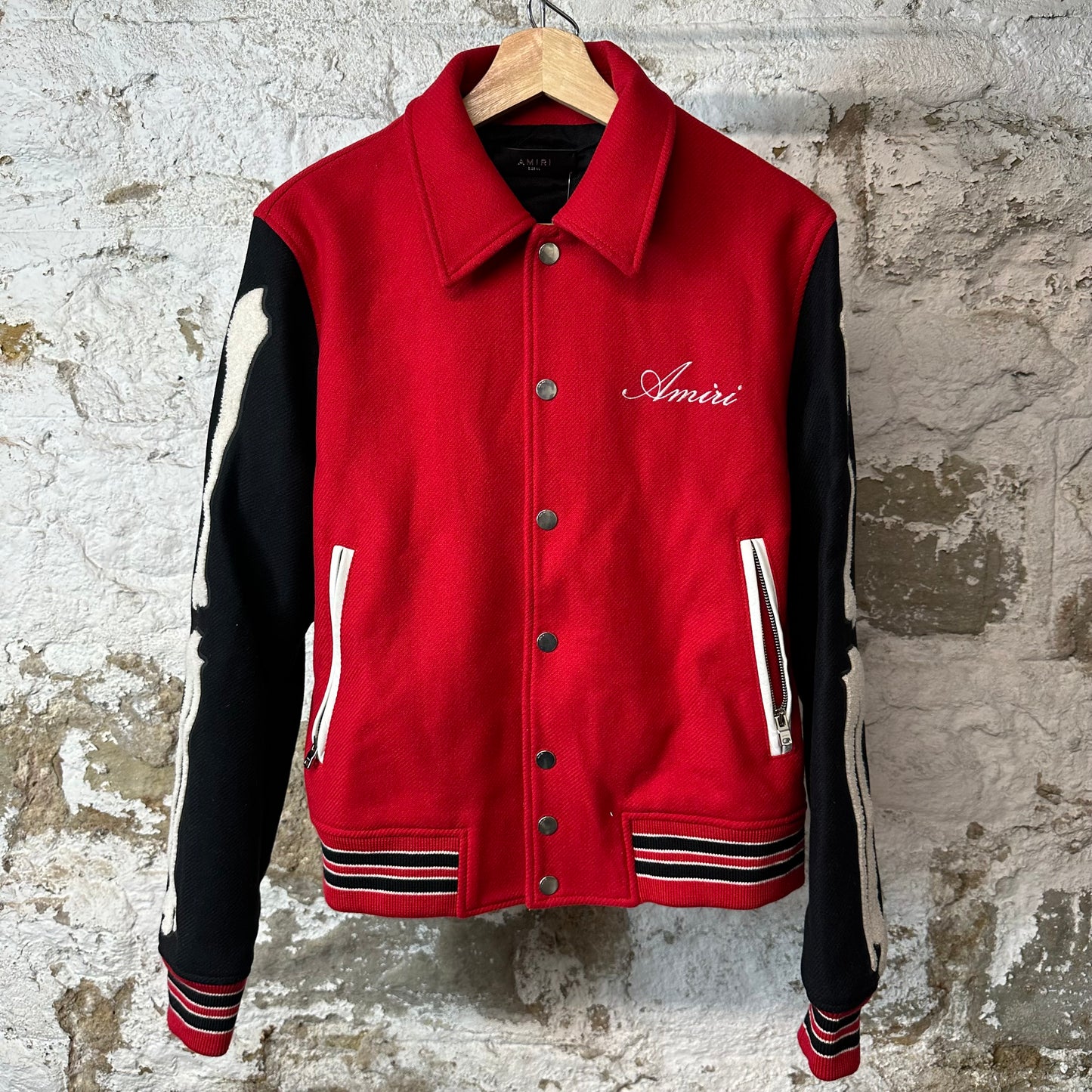 Amiri Bone Red Black Varsity Jacket Sz S (46)