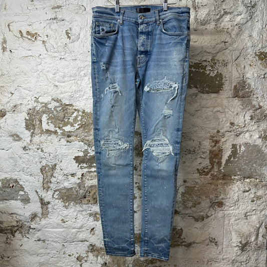 Amiri MX1 Light Blue Paisley Blue Denim Jeans Sz 34