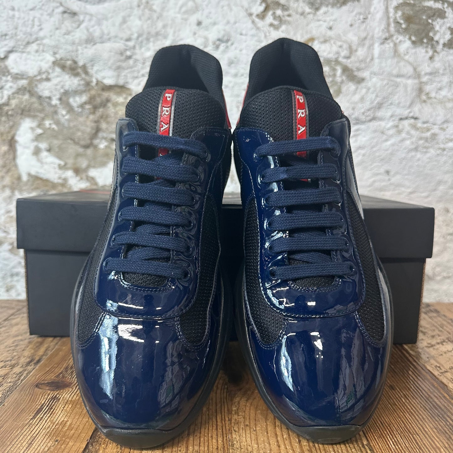 Prada Americas Cup Navy Red Patent Black Sneaker Sz 11