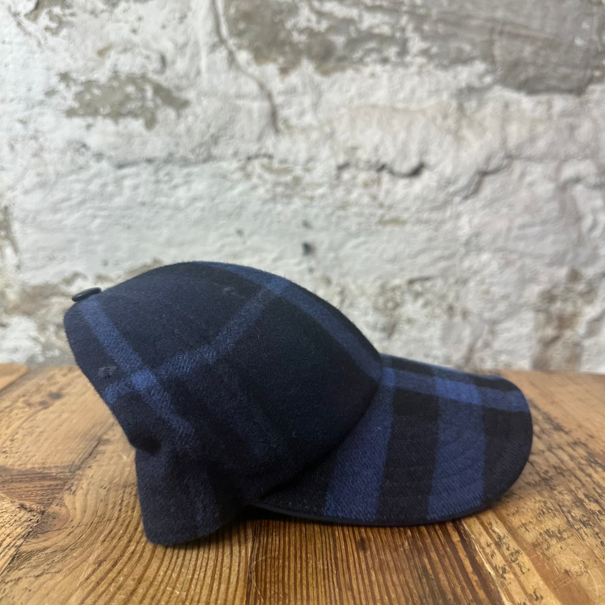Burberry Navy Check Wool Hat Sz L
