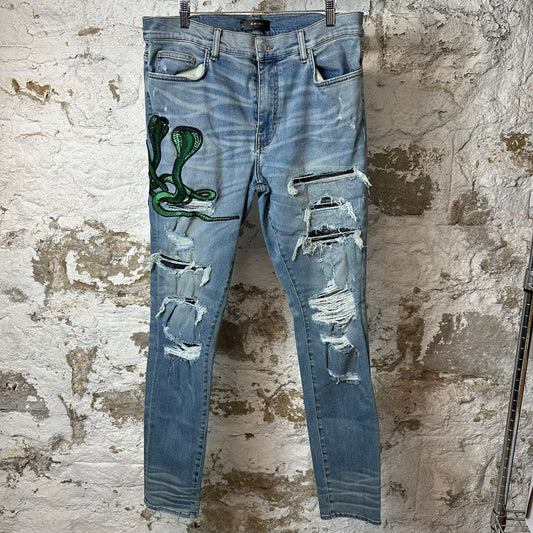Amiri Green Cobra Blue Denim Jeans Sz 38