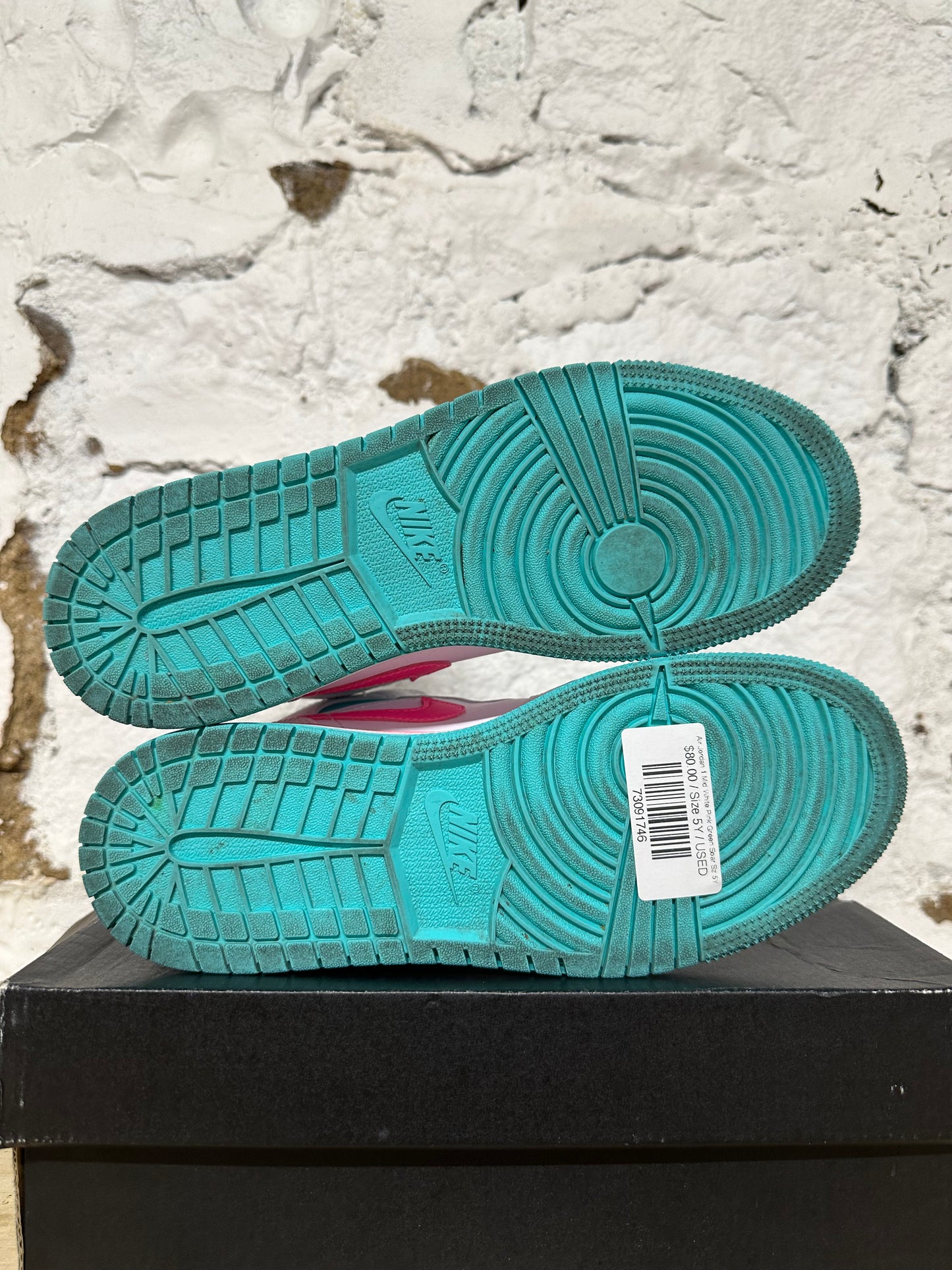 Air Jordan 1 Mid White Pink Green Soar Sz 5Y