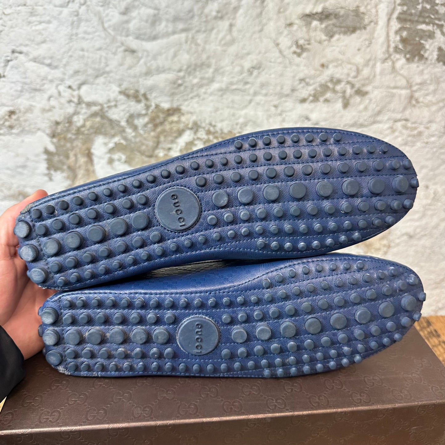 Gucci Blue Leather Slip On Loafer Sz 10.5