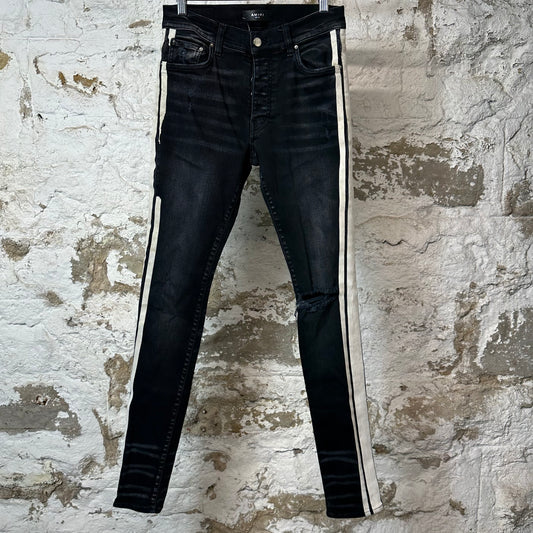 Amiri White Velour Stripe Black Denim Jeans Sz 28