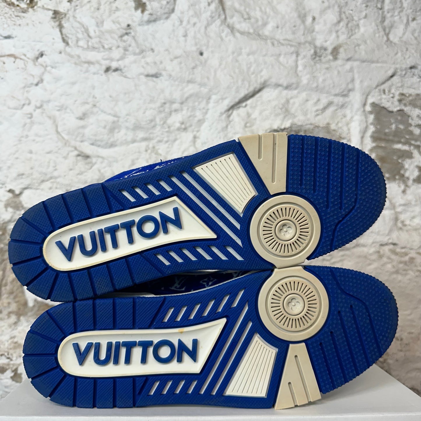 Louis Vuitton Blue Velour Monogram White Trainer Sneaker Sz 10.5 (9LV)
