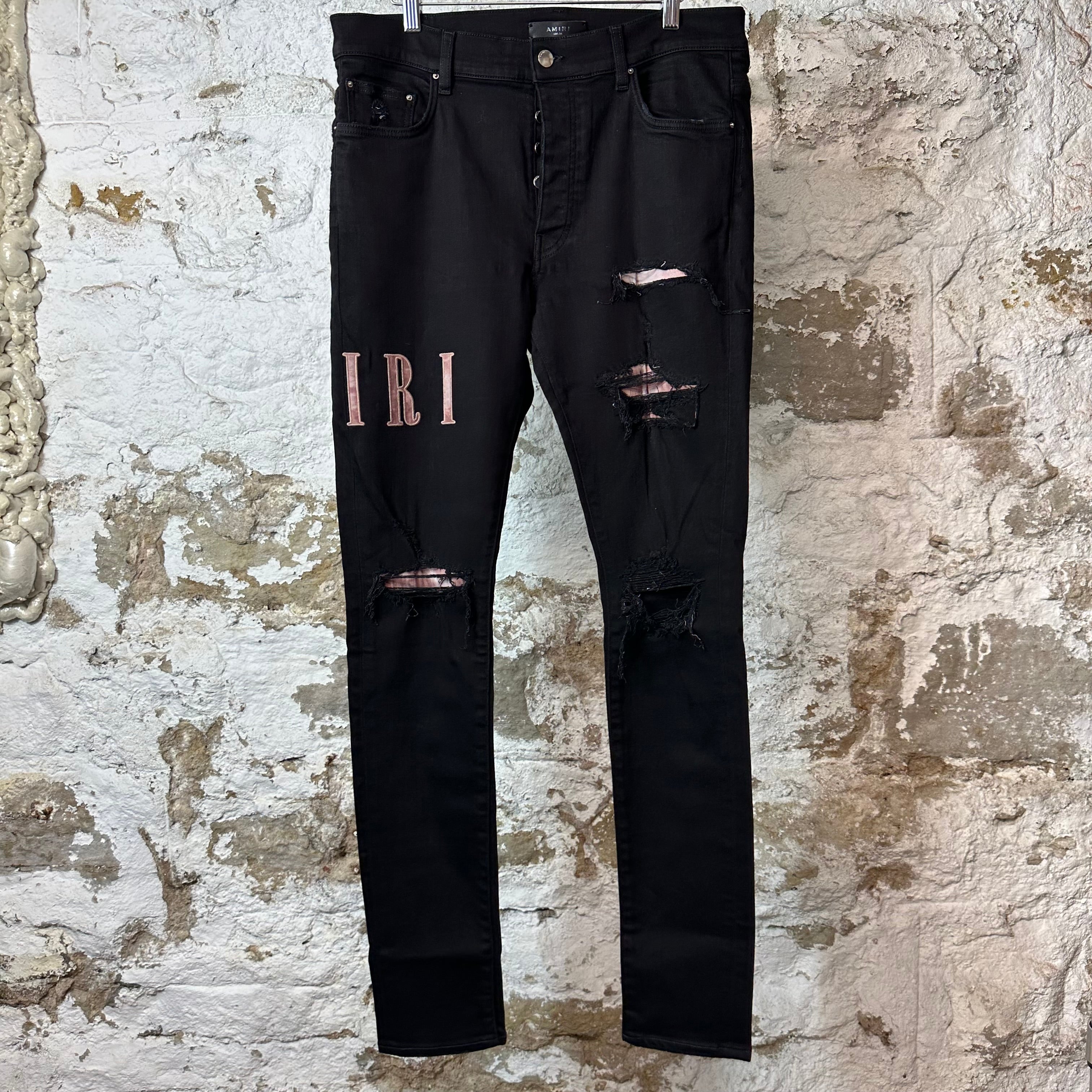 Amiri Red Tie Dye Core Logo Black Denim Jeans Sz 34