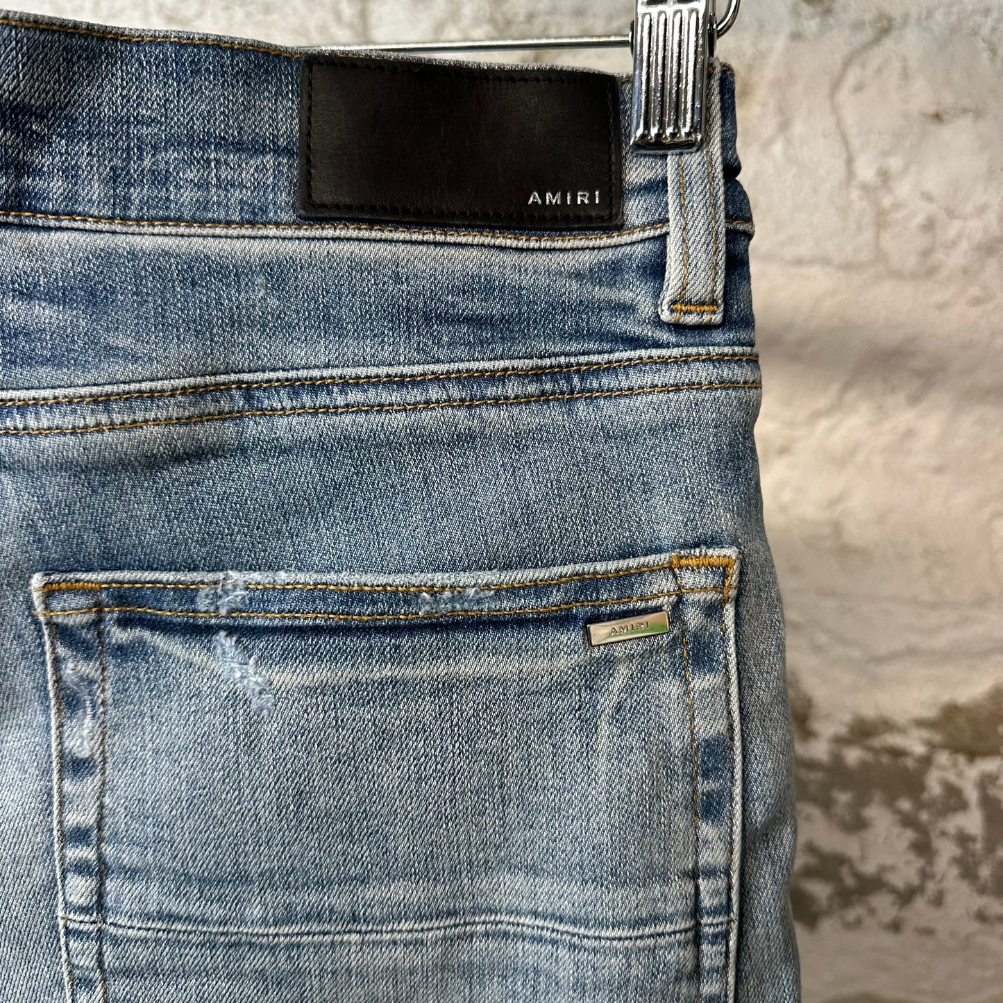 Amiri MX2 Yellow Brown Patch Blue Denim Jeans Sz 34