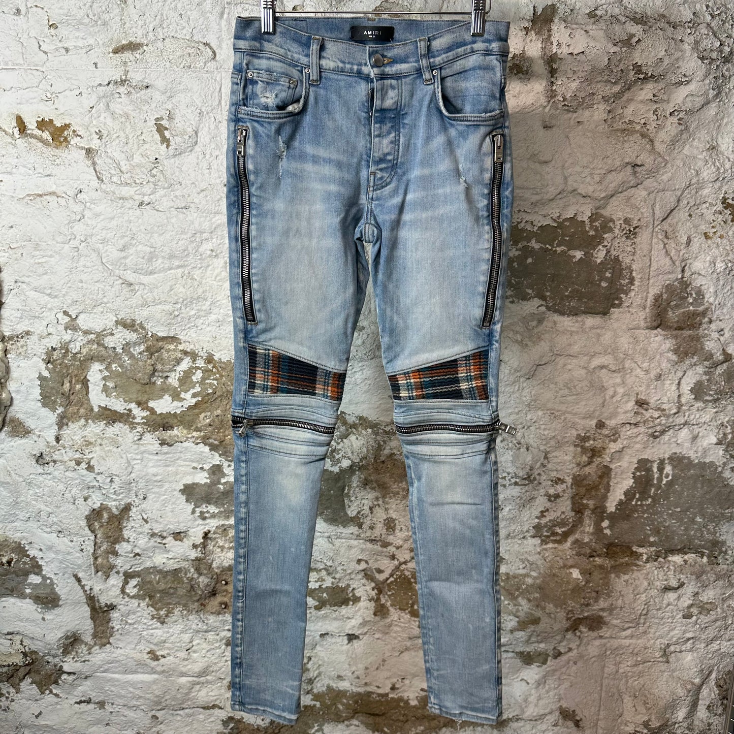 Amiri MX2 Multicolor Flannel Blue Denim Jeans Sz 29