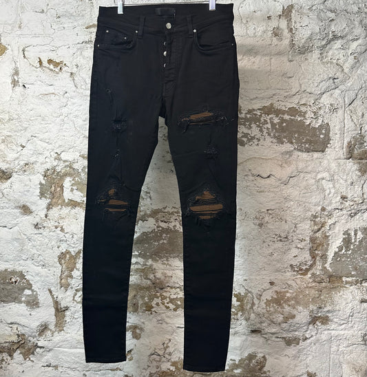 Amiri MX1 Brown Suede Black Denim Jeans Sz 31