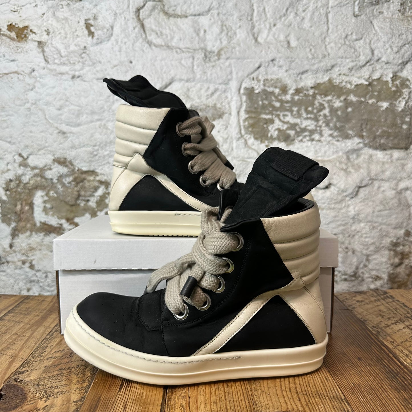 Rick Owens Jumbo Lace Geobasket Black Milk Sneaker Sz 9 (42)