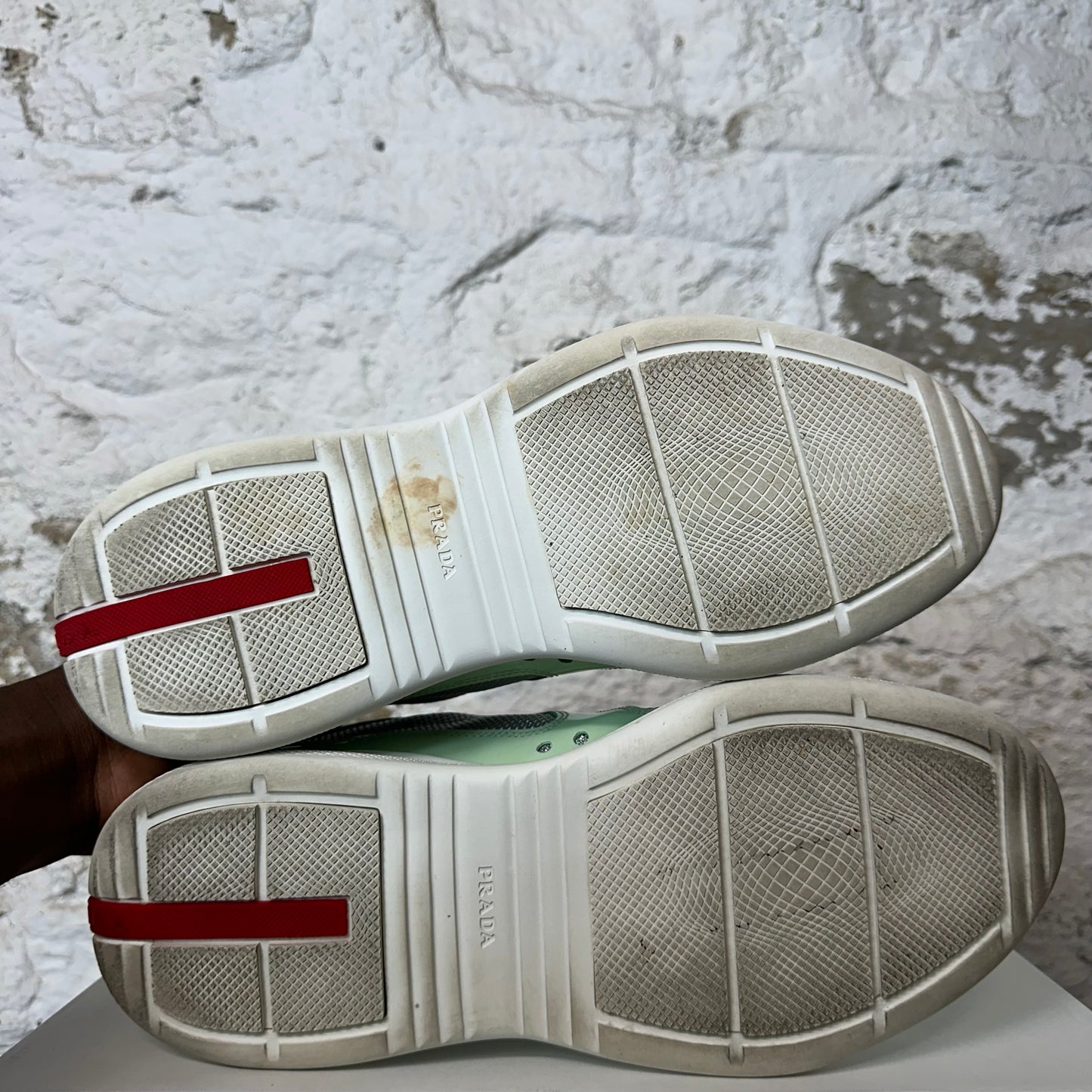 Prada Americas Cup Mint Patent White Sneaker Sz 8.5 No Box