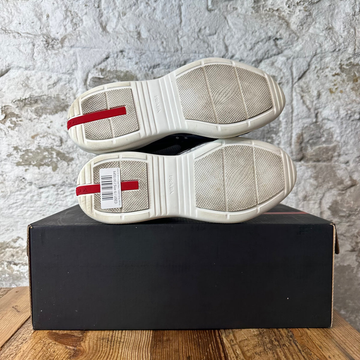 Prada Americas Cup Navy Patent Grey White Sneaker Sz 6