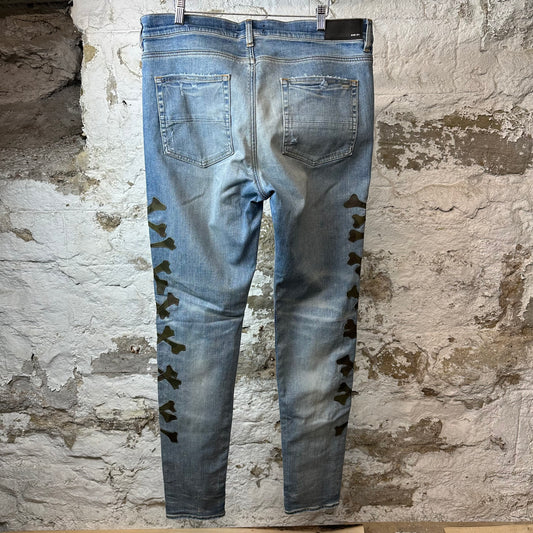 Amiri Green Camo Bones Blue Denim Jeans Sz 38