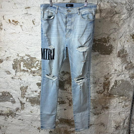 Amiri Black Stitch Spell Lightwash Blue Denim Jeans Sz 38