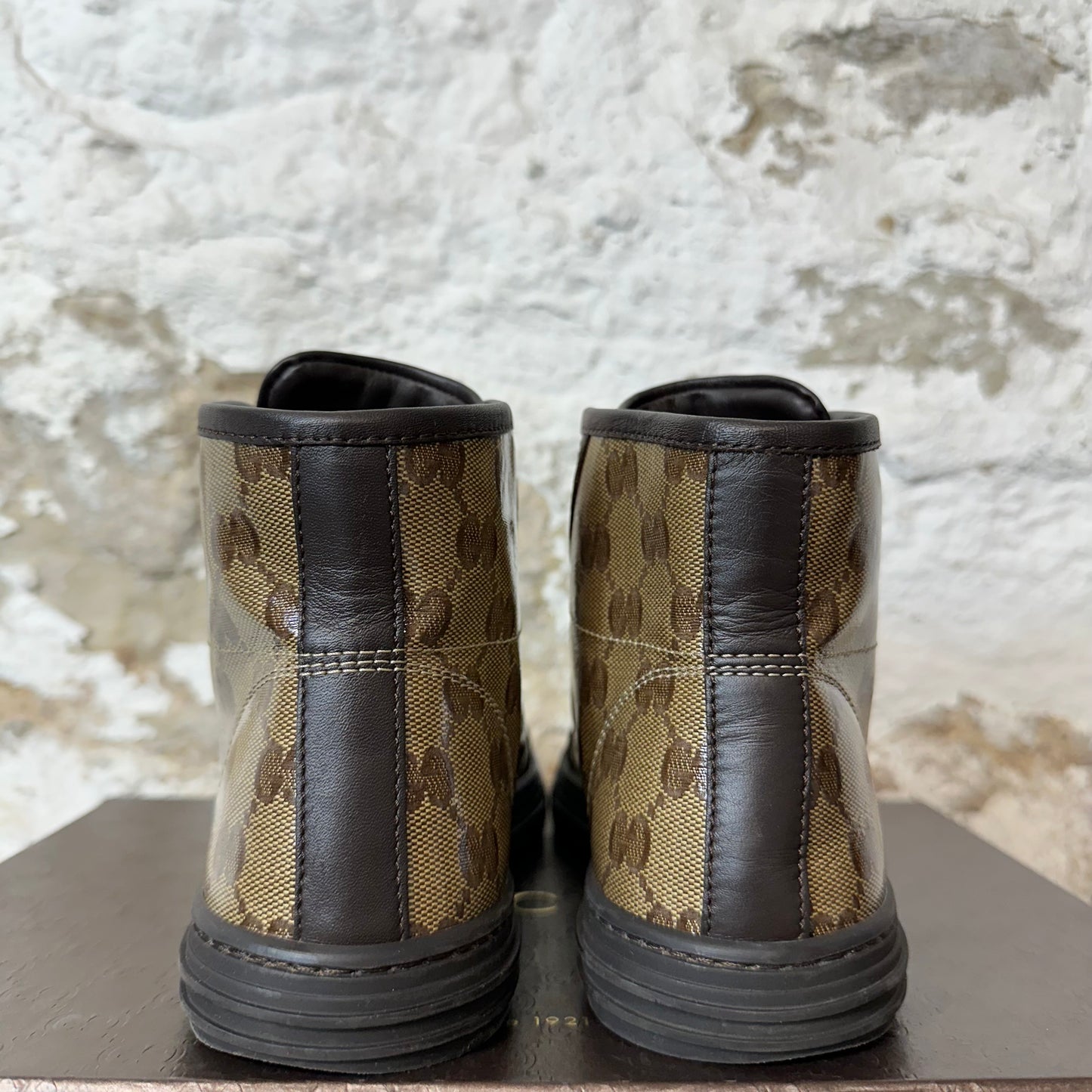 Gucci High Waxed GG Monogram Brown Sneaker Sz 4.5 (36)